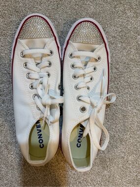 Converse White Low Top Sneakers with Crystal Toe